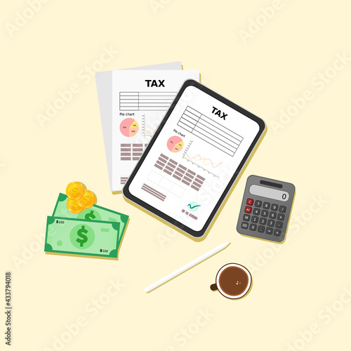 tax day illustration vector with tablet