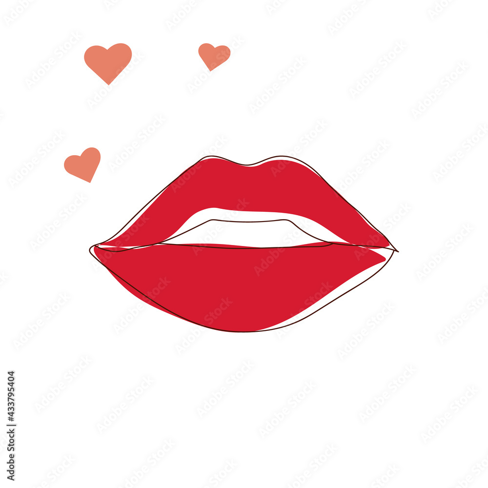 red lips in the style of line art, day of kisses red lips in the style of line art, day of kisses