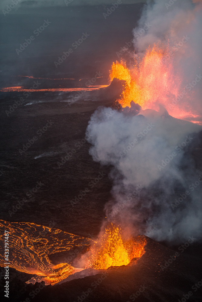 Aerial view of the 2014 Bárðarbunga eruption at the Holuhraun fissures, Central Highlands, Iceland