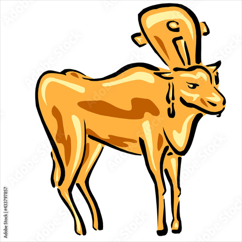 Golden calf stands isolated on a white background. biblian golden lamb, goat