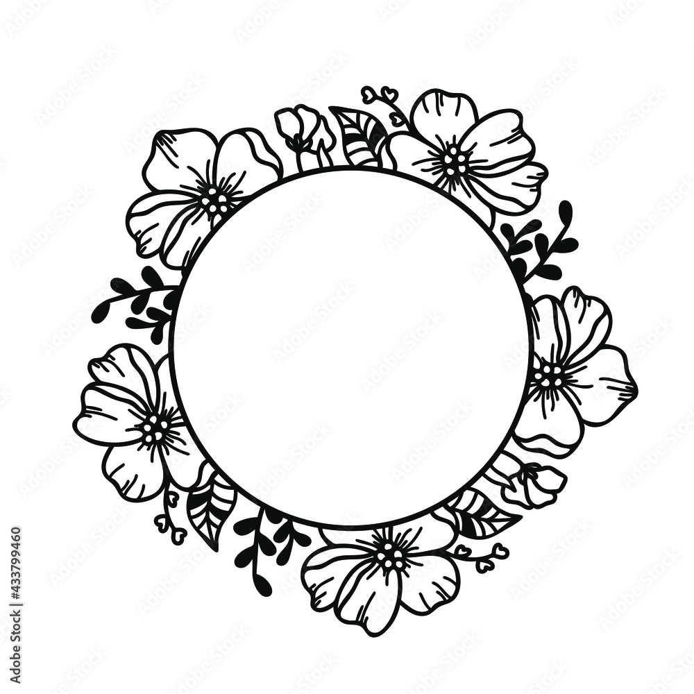 Obraz premium Circle floral frame, Flower border, vector illustration