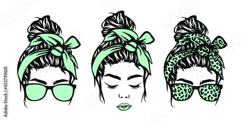 Messy bun, Girl with messy bun and glasses, Leopard bandana, Girl face