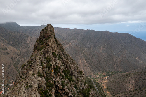 La Gomera - Roque El Cano and town Vallehermoso from above. La Gomera, Canary Islands. © Curioso.Photography