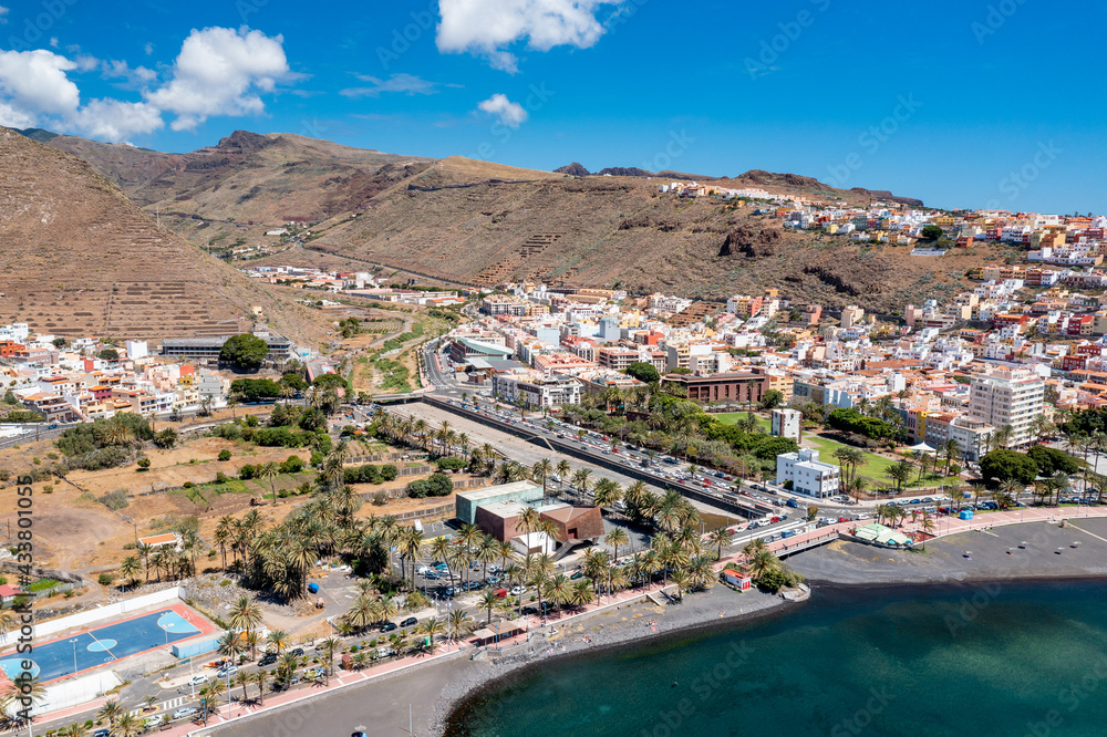La Gomera. Aerial photo of the San Sebastian marina and town, La Gomera, Canary Islands.