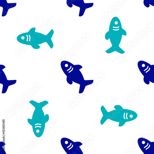 Blue Shark icon isolated seamless pattern on white background. Vector