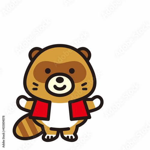 お月見をするかわいいタヌキ