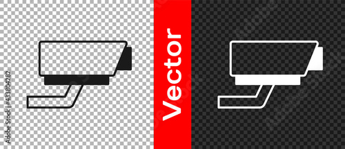 Black Security camera icon isolated on transparent background. Vector