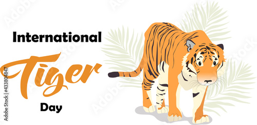 International tiger day. July 29. Banner or poster with white background