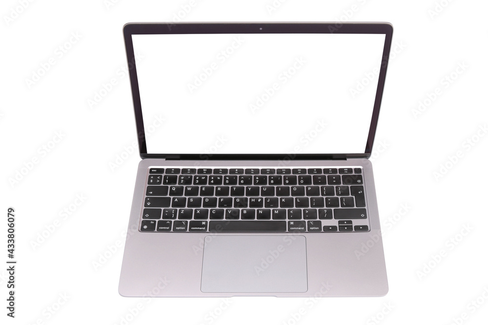 open laptop with white screen isolated on white background open laptop with white screen isolated on white background