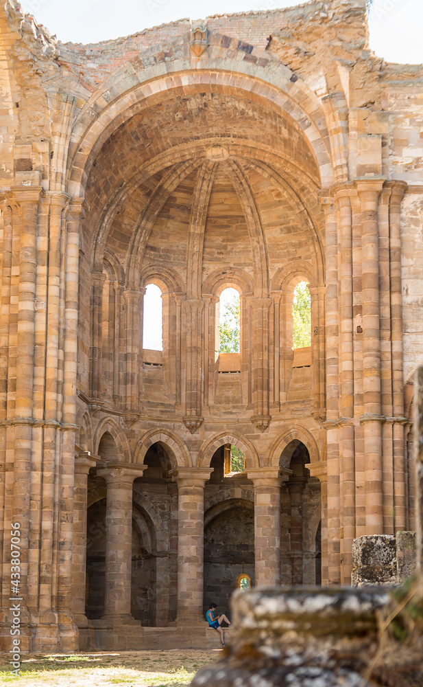 Portico of the Abbey of Moreruela. Ruins of the 12th century Cistercian monastery of Santa María de Moreruela, in Granja de Moreruela, Zamora. Spain. Europe.