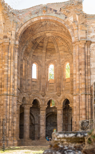 Portico of the Abbey of Moreruela. Ruins of the 12th century Cistercian monastery of Santa María de Moreruela, in Granja de Moreruela, Zamora. Spain. Europe.