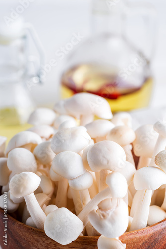 Fresh Hon-shimeji mushroom or Bunna-shimeji on white background. photo