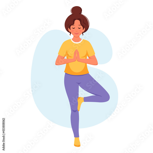 Woman practicing yoga. Healthy lifestyle, relax, meditation. Vector illustration © Amahce
