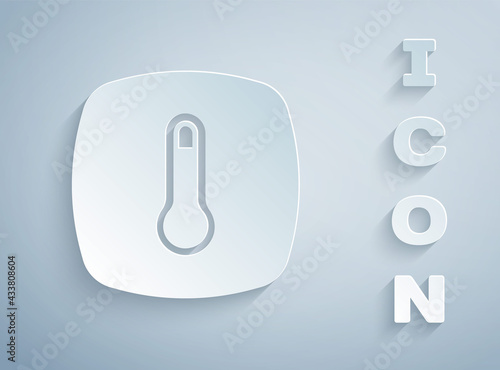 Paper cut Thermostat icon isolated on grey background. Temperature control. Paper art style. Vector