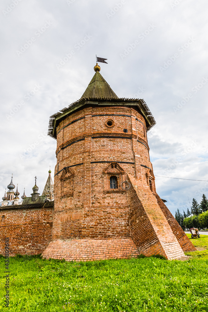 Obraz premium The Archangel Michael Monastery in the center of the city in the ring of ancient earthen ramparts of the 12th century, left over from the city Kremlin. Yuryev-Polsky, Russia