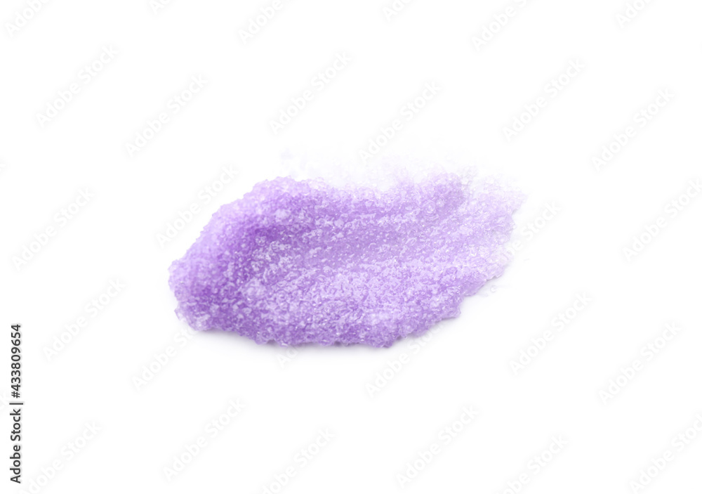 Fototapeta premium Smear of violet body scrub isolated on white, top view