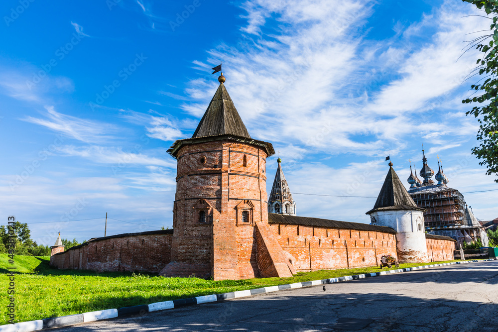 The Archangel Michael Monastery in the  center of the city in the ring of ancient earthen ramparts of the 12th century, left over from the city Kremlin. Yuryev-Polsky, Russia