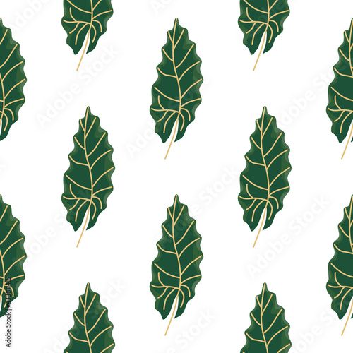 Decorative botany seamless pattern with green oal leaves print. Autumn foliage isolated ornament. photo