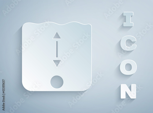 Paper cut Depth measurement icon isolated on grey background. Water depth. Paper art style. Vector