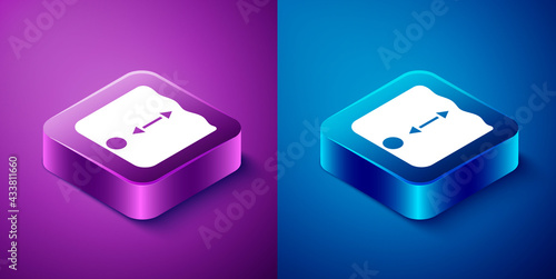Isometric Depth measurement icon isolated on blue and purple background. Water depth. Square button. Vector
