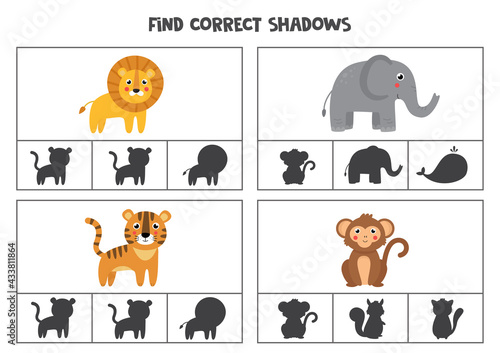 Find correct shadow. Printable clip card games for children.