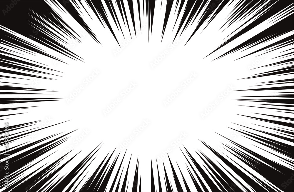 Plakat Komiks promieniowe linie tła. Ramka prędkości mangi. Ilustracja wektorowa wybuchu. Wybuch gwiazdy lub abstrakcyjne tło promieni słonecznych
