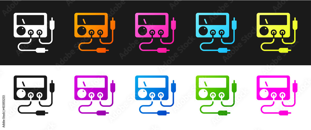 Set Ampere meter, multimeter, voltmeter icon isolated on black and white background. Instruments for measurement of electric current. Vector Set Ampere meter, multimeter, voltmeter icon isolated on black and white background. Instruments for measurement of electric current. Vector