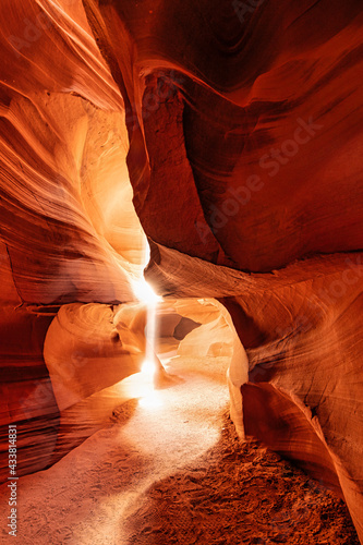 light track in famous antelope canyon. waterfall of light in famous Canyon Antelope near Page Arizona America