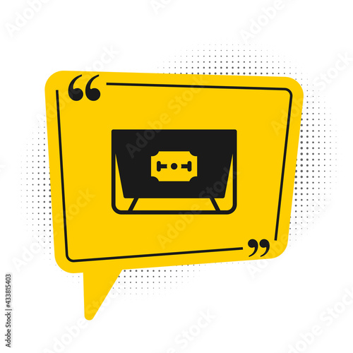 Black Blade razor icon isolated on white background. Yellow speech bubble symbol. Vector