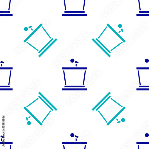 Blue Stage stand or debate podium rostrum icon isolated seamless pattern on white background. Conference speech tribune. Vector