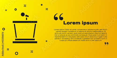 Black Stage stand or debate podium rostrum icon isolated on yellow background. Conference speech tribune. Vector