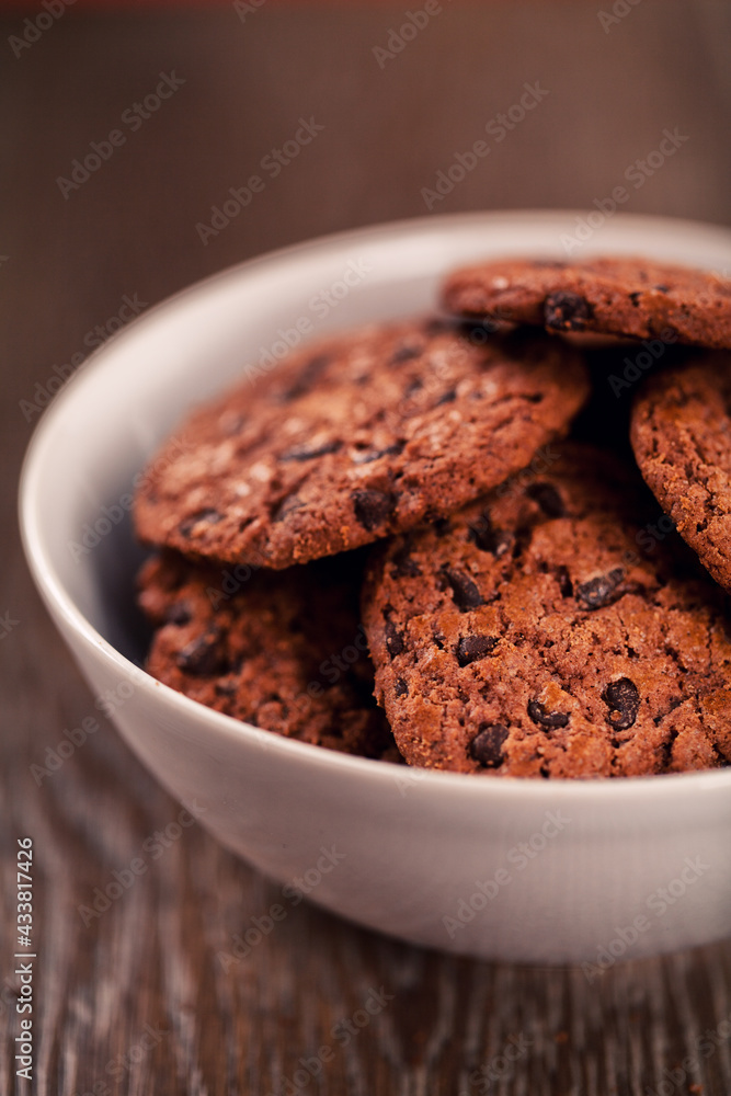 Chocolate chip cookies on a bowl. High quality photo. Chocolate chip cookies on a bowl. High quality photo.