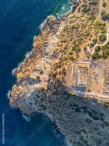 Poseidon Temple at Cape Sounion in Greece from drone
