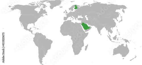 Finland  saudi arabia highlighted green on world map. Business charts and backgrounds.