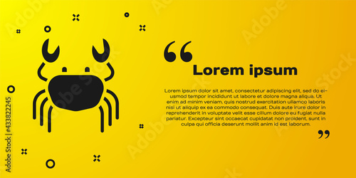 Black Crab icon isolated on yellow background. Vector