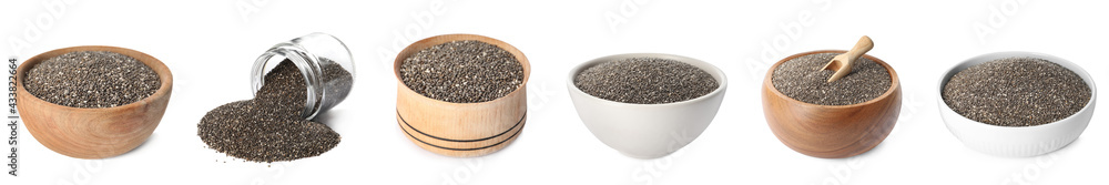 Set with chia seeds on white background. Banner design Set with chia seeds on white background. Banner design