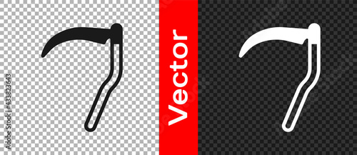Black Scythe icon isolated on transparent background. Happy Halloween party. Vector