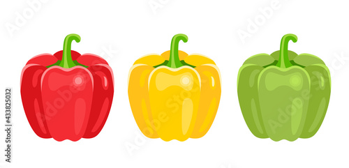 Vector cartoon bell pepper in red, yellow and green colors. Flat icon.