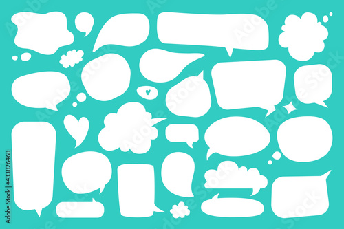 Blank speech bubble. White empty comic dialog and thought balloons, cute hand drawn doodle cartoon chat bubbles stickers vector set. Talking clouds of different shape for discussion