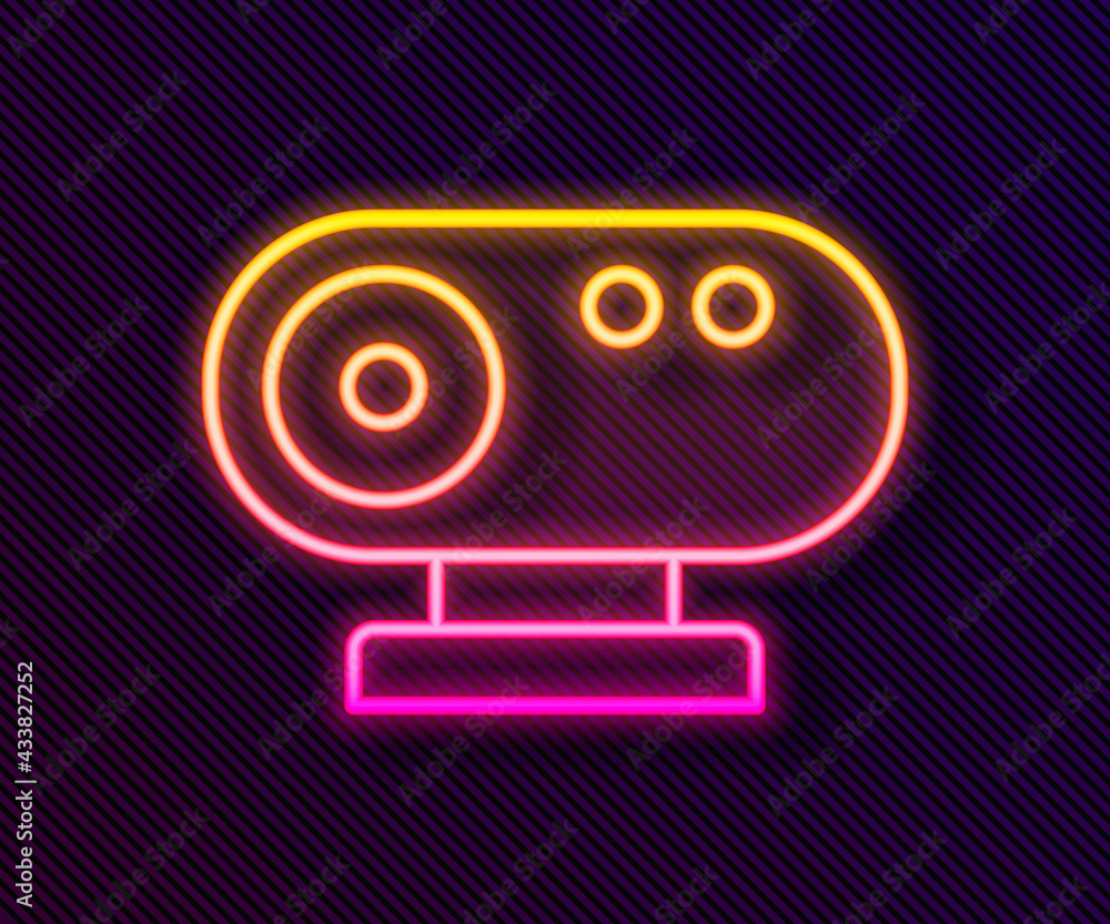 Glowing neon line Web camera icon isolated on black background. Chat camera. Webcam icon. Vector Glowing neon line Web camera icon isolated on black background. Chat camera. Webcam icon. Vector