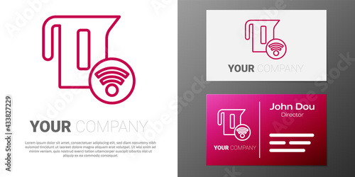Logotype line Smart electric kettle system icon isolated on white background. Teapot icon. Internet of things concept with wireless connection. Logo design template element. Vector