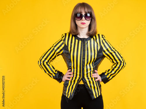 Woman is wearing a bright s...