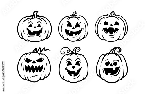 Halloween pumpkin icon set, Jack O Lantern icons, Halloween pumpkin faces. Vector illustration