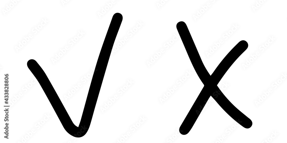 crosses and check marks isolated vector sketches. Yes no icons hand drawing black outline crosses and check marks isolated vector sketches. Yes no icons hand drawing black outline