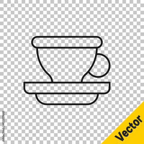 Black line Coffee cup icon isolated on transparent background. Tea cup. Hot drink coffee. Vector
