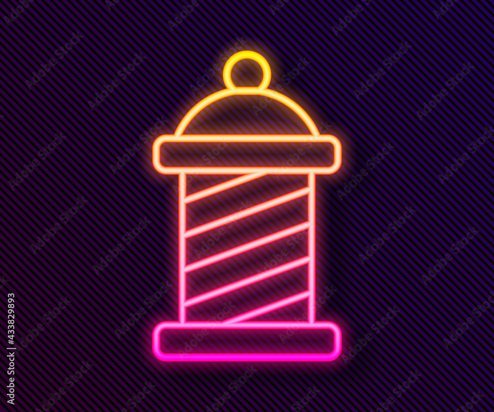 Glowing neon line Classic Barber shop pole icon isolated on black background. Barbershop pole symbol. Vector Glowing neon line Classic Barber shop pole icon isolated on black background. Barbershop pole symbol. Vector