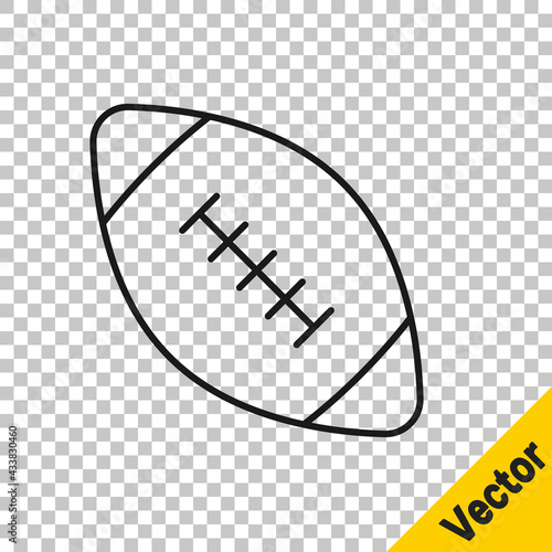 Black line American football ball icon isolated on transparent background. Rugby ball icon. Team sport game symbol. Vector