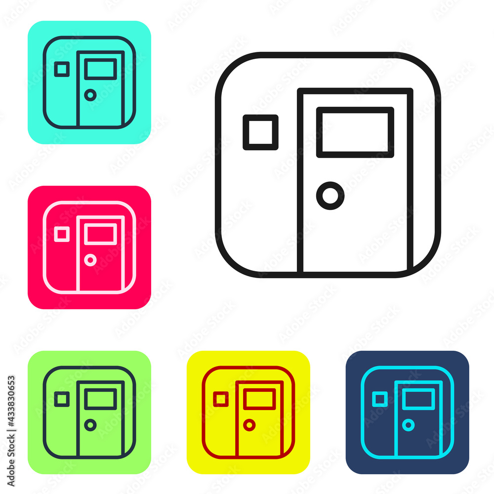 Black line School classroom icon isolated on white background. Back to school concept. Set icons in color square buttons. Vector Black line School classroom icon isolated on white background. Back to school concept. Set icons in color square buttons. Vector