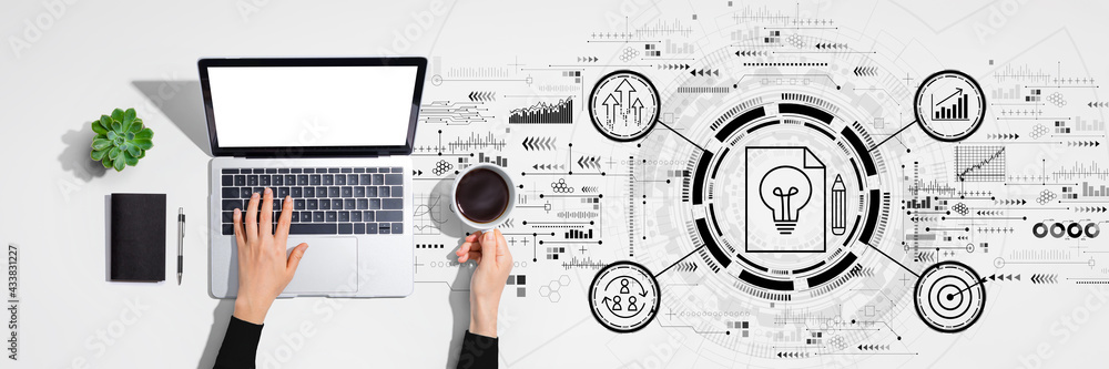 Fototapeta premium Idea of success theme with person using laptop computer