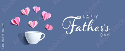 Happy fathers day message with a coffee cup and paper hearts